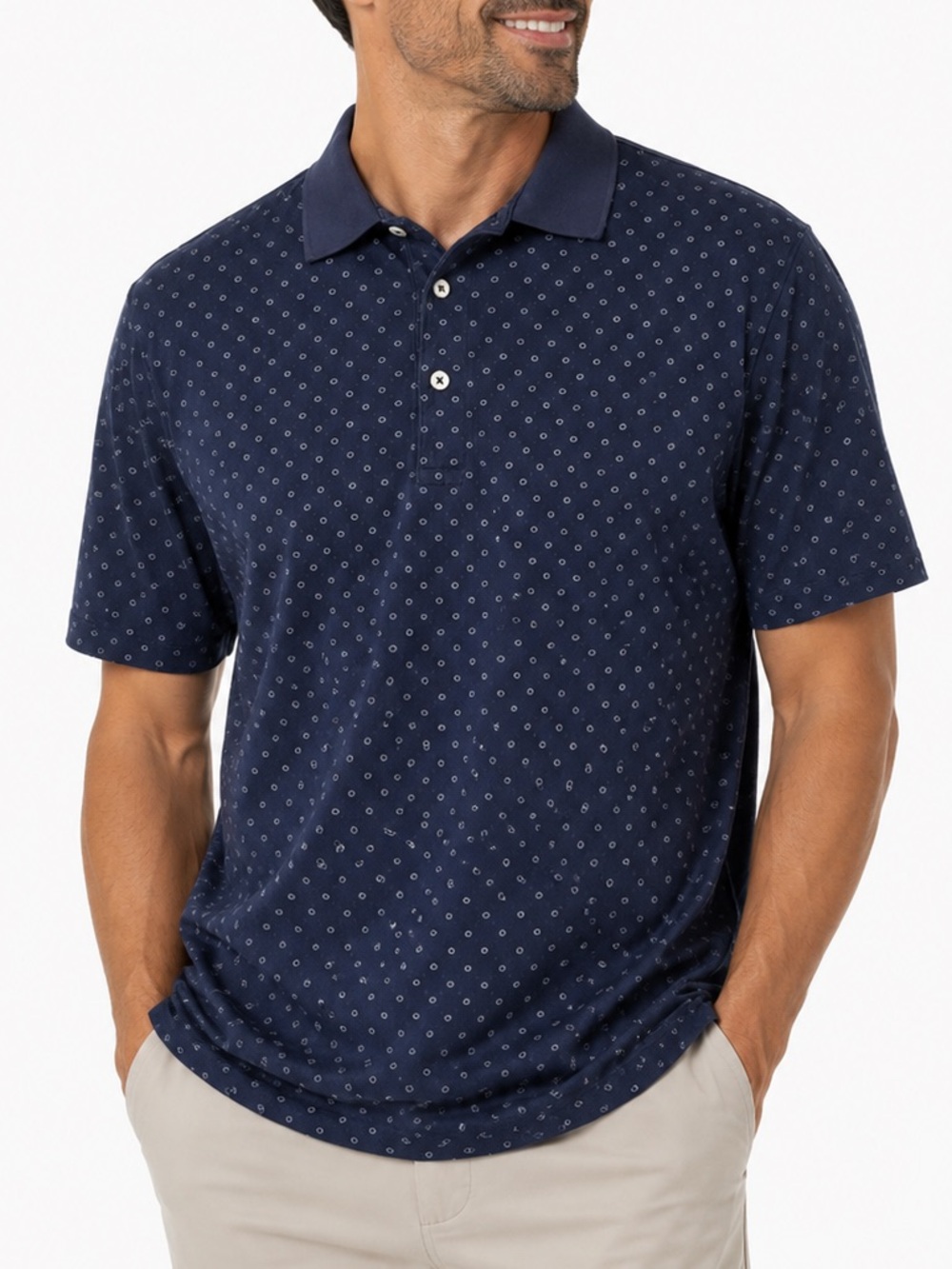 Ralph Lauren Navy Polo with Micro Dot Pattern 💯 prima cotton # 120